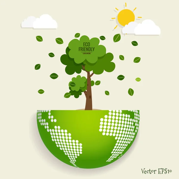 Amigo Eco Conceito Ecologia Com Green Eco Earth Árvores Ilustração — Vetor de Stock