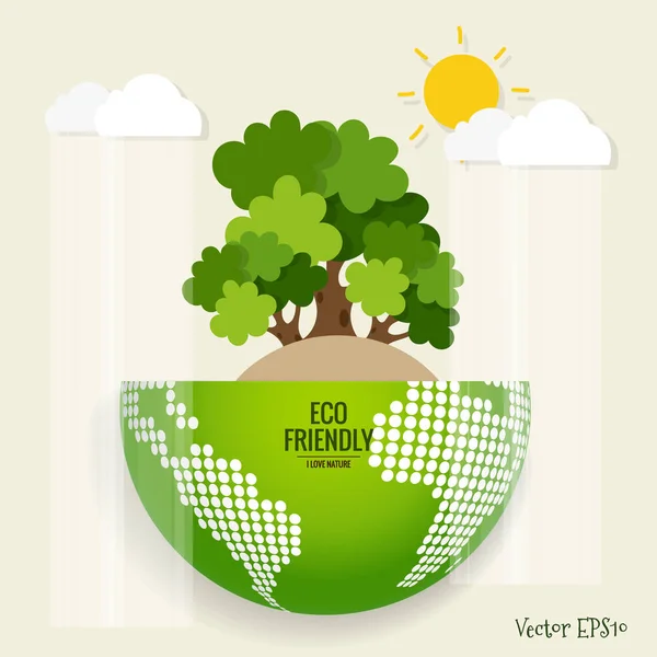 Eco Amiable Concept Écologique Avec Green Eco Earth Trees Illustration — Image vectorielle