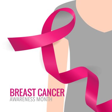 Göğüs kanseri farkındalığı ay sonu tasarımı. Göğüs kanseri farkındalığı pembe kurdele. Vektör İllüstrasyonu.