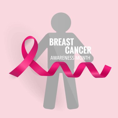 Göğüs kanseri farkındalığı ay sonu tasarımı. Göğüs kanseri farkındalığı pembe kurdele. Vektör İllüstrasyonu.