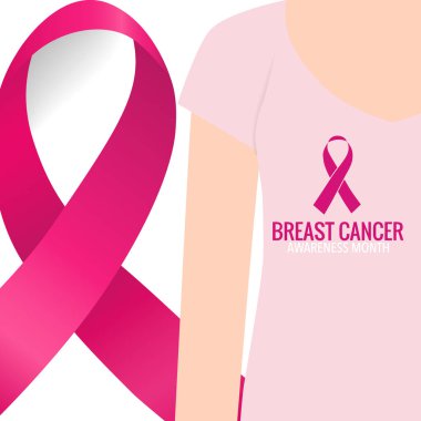 Göğüs kanseri farkındalığı ay sonu tasarımı. Göğüs kanseri farkındalığı pembe kurdele. Vektör İllüstrasyonu.