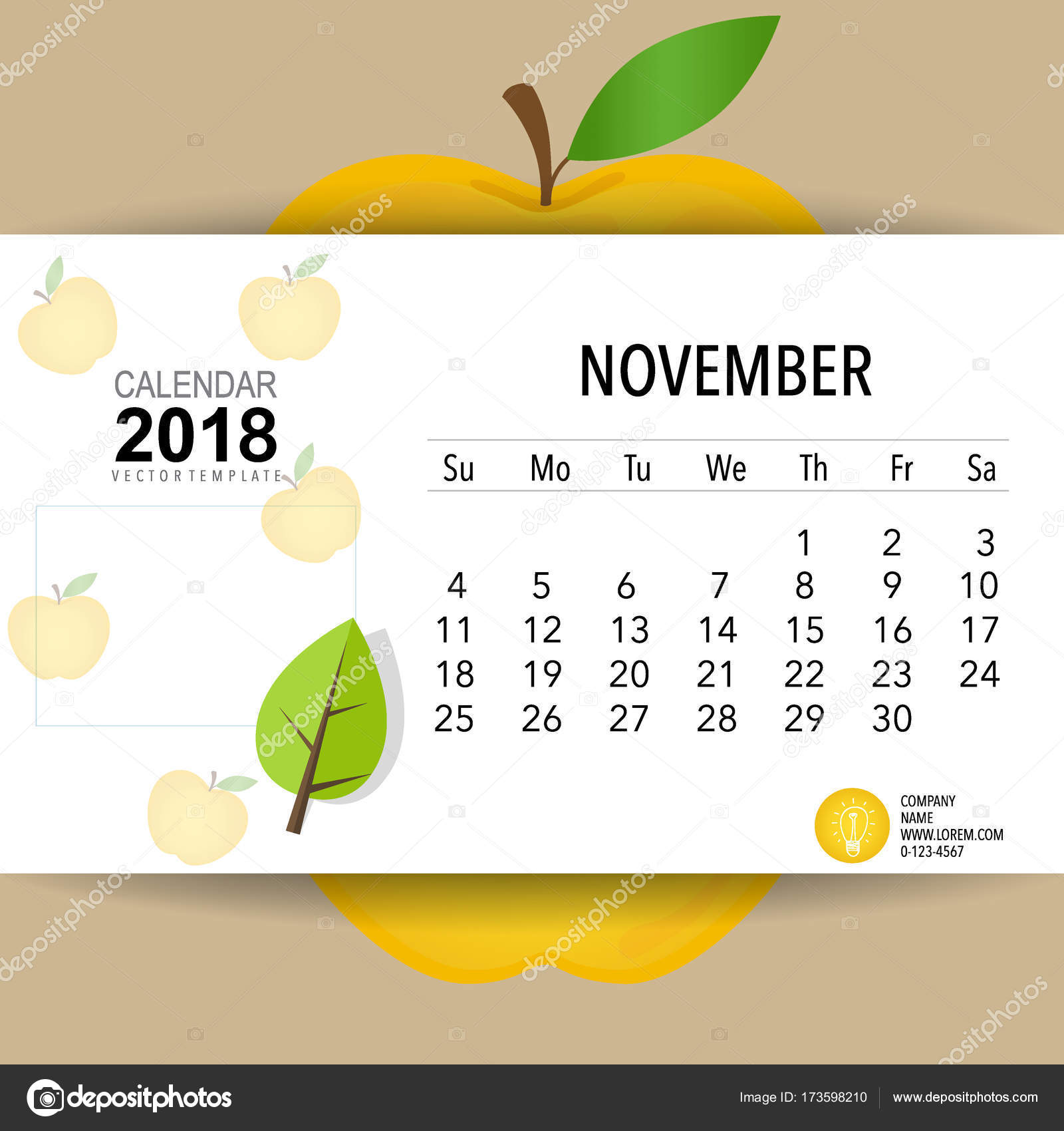 2018 Calendar Planner Vector Design Monthly Calendar Template November  Stock Vector by ©jannystockphoto 173598210, image size:1600x1700
