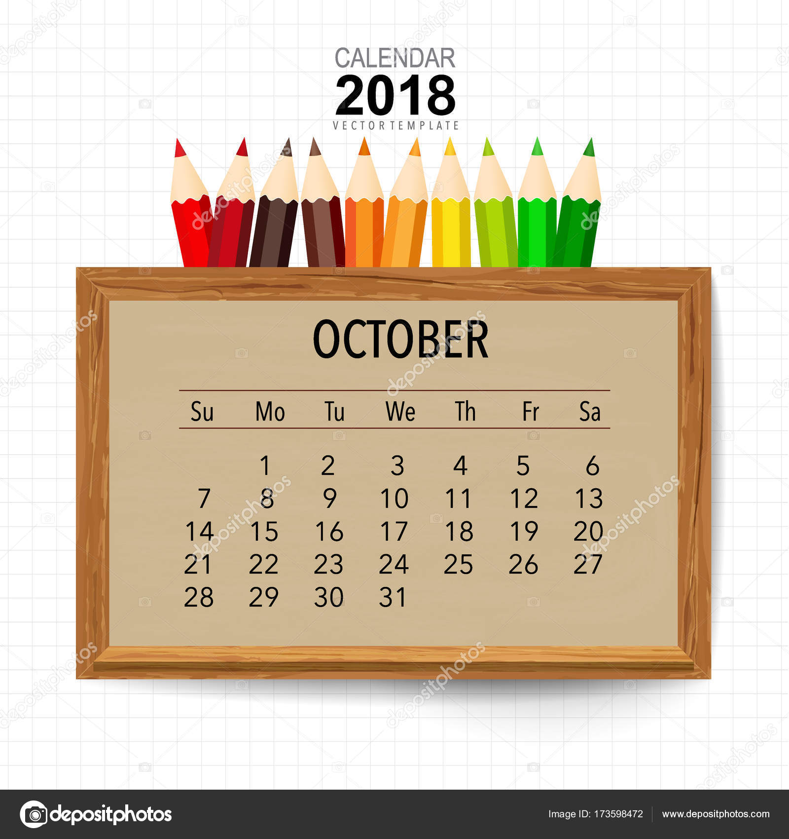 2018 Calendar Planner Vector Design Monthly Calendar Template October Stock  Vector by ©jannystockphoto 173598472, image size:1600x1700