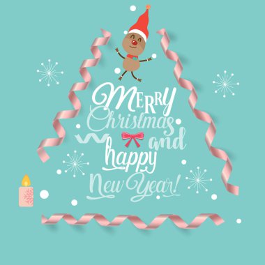 merry christmas yazı, vektör çizim ile Noel tebrik kartı.