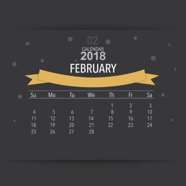 2018 Takvim Planlayıcı Vektör Tasarımı, Şubat ayı için aylık takvim şablonu.