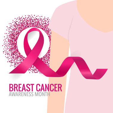 Göğüs kanseri farkındalığı ay sonu tasarımı. Göğüs kanseri farkındalığı pembe kurdele. Vektör İllüstrasyonu.