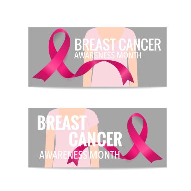 Göğüs kanseri farkındalığı ay sonu tasarımı. Göğüs kanseri farkındalığı pembe kurdele. Vektör İllüstrasyonu.