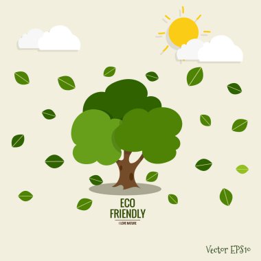 Arkadaşça ECO. Ağaç zeminli ekoloji kavramı. Vektör illüstrasyonu.