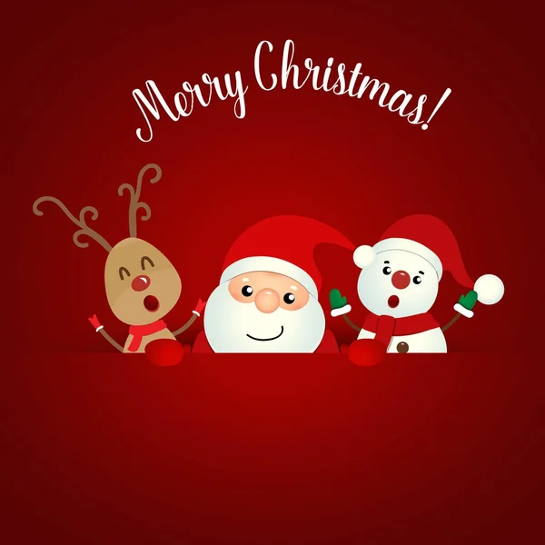Cartão Natal Com Natal Papai Noel Boneco Neve Renas Ilustração — Vetor de Stock