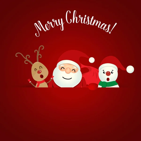 Carte Voeux Noël Avec Noël Père Noël Bonhomme Neige Rennes — Image vectorielle