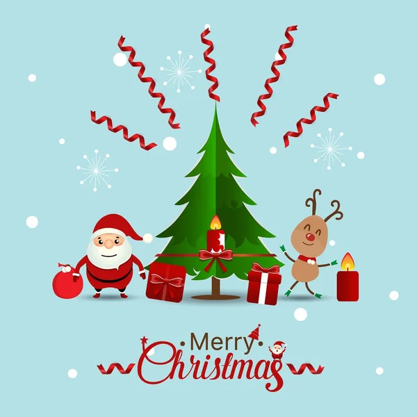 Χριστουγεννιάτικη Ευχετήρια Κάρτα Τον Άγιο Βασίλη Τάρανδο Και Χριστουγεννιάτικο Δέντρο — Διανυσματικό Αρχείο