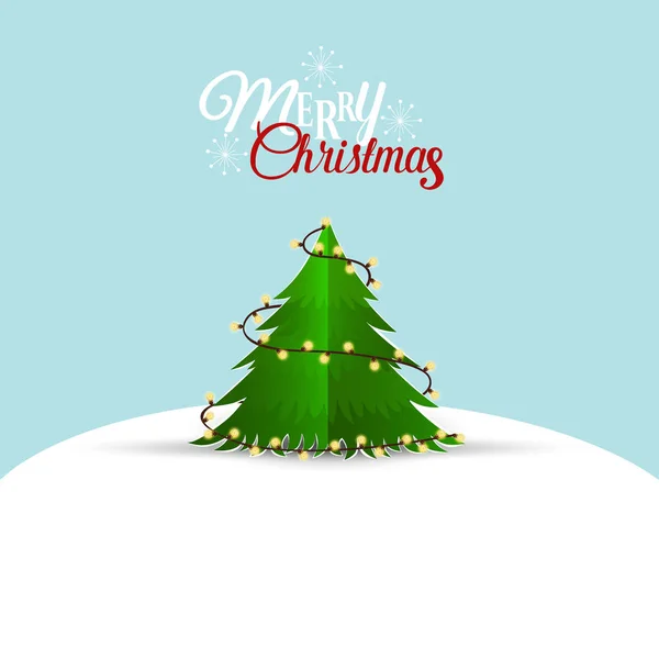 Christmas Greeting Card Merry Christmas Lettering Christmas Tree Vector Illustration — Stock Vector