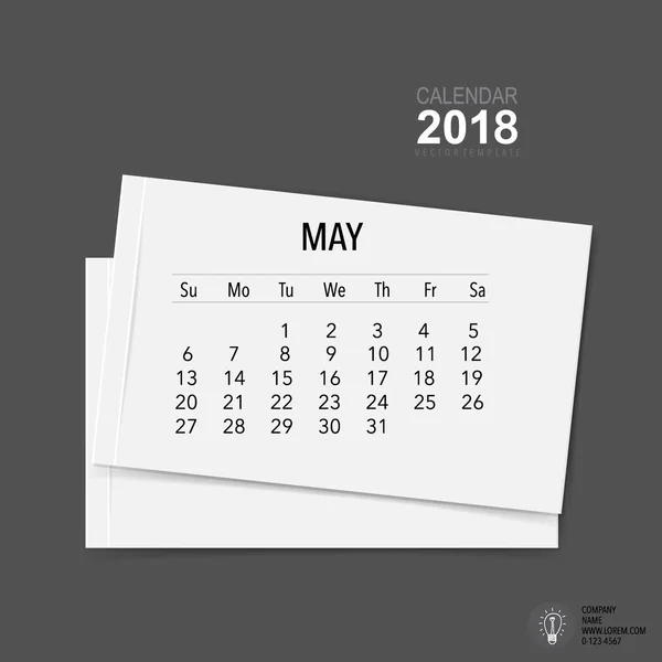 Conception Vectorielle Planificateur Calendrier 2018 Modèle Calendrier Mensuel Pour Mai — Image vectorielle