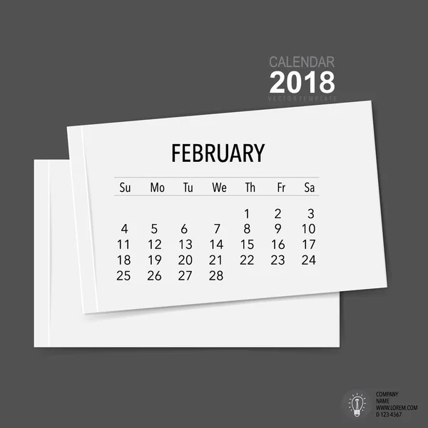 2018 Projeto Vetorial Planejador Calendário Modelo Calendário Mensal Para Fevereiro — Vetor de Stock
