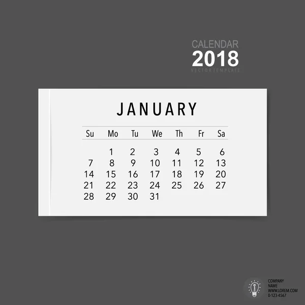 2018 Kalenderplaner Vektordesign Monatliche Kalendervorlage Für Januar — Stockvektor