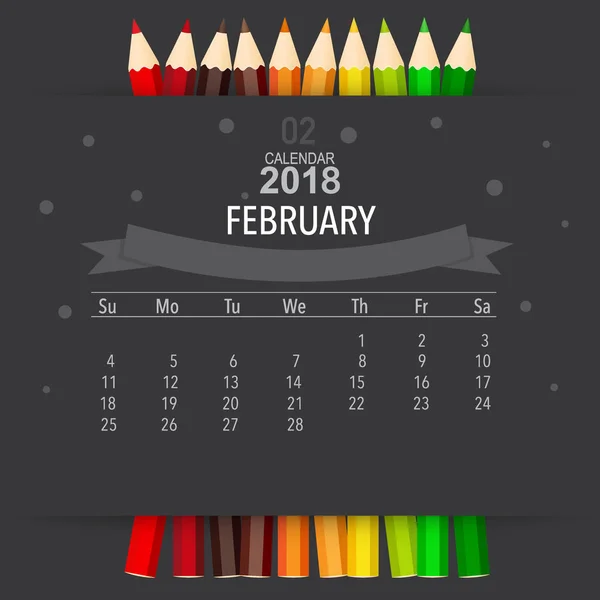 2018 Projektowanie Wektora Kalendarza Szablon Kalendarza Miesięcznego Luty — Wektor stockowy