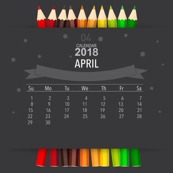 2018 Kalendář Plánování Vektoru Design Měsíční Kalendář Šablony Pro Duben — Stockový vektor