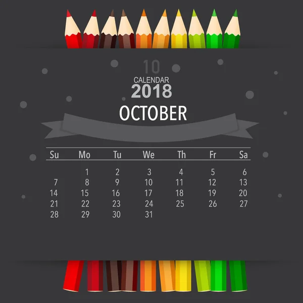 2018 Calendar Planner Vector Design Monthly Calendar Template October — Stock Vector