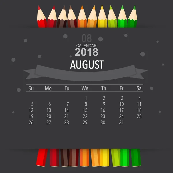 2018 Kalender Planner Vector Ontwerp Maandelijkse Kalender Template Voor Augustus — Stockvector