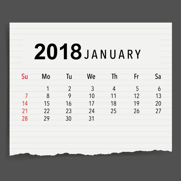 2018 Kalenderplaner Vektordesign Monatliche Kalendervorlage Für Januar — Stockvektor