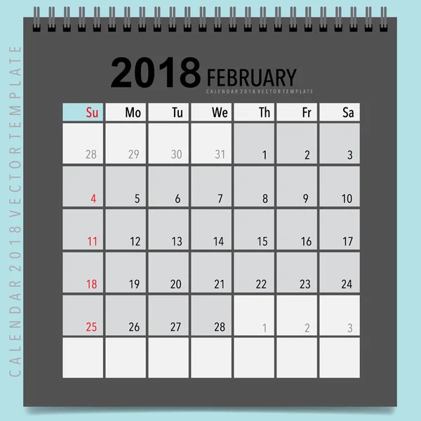 2018 Векторный Дизайн Планировщика Календаря Шаблон Календаря Февраль — стоковый вектор