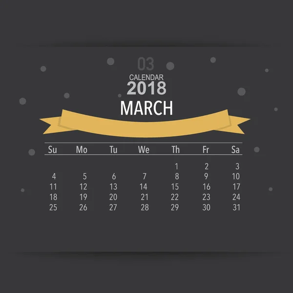 Conception Vectorielle Planificateur Calendrier 2018 Modèle Calendrier Mensuel Pour Mars — Image vectorielle