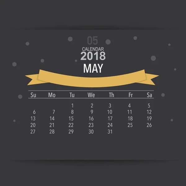 2018 Kalenderplaner Vektordesign Monatliche Kalendervorlage Für Mai — Stockvektor