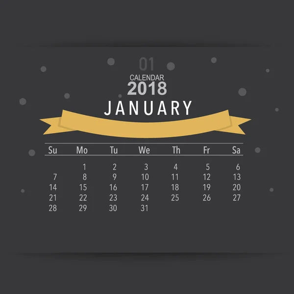 2018 Projektowanie Wektora Kalendarza Szablon Kalendarza Miesięcznego Styczeń — Wektor stockowy