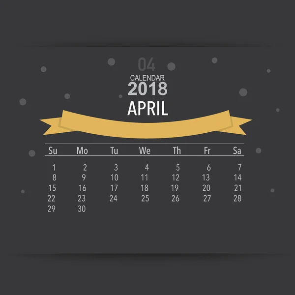 2018 Calendar Planner Vector Design Monthly Calendar Template April — Stock Vector