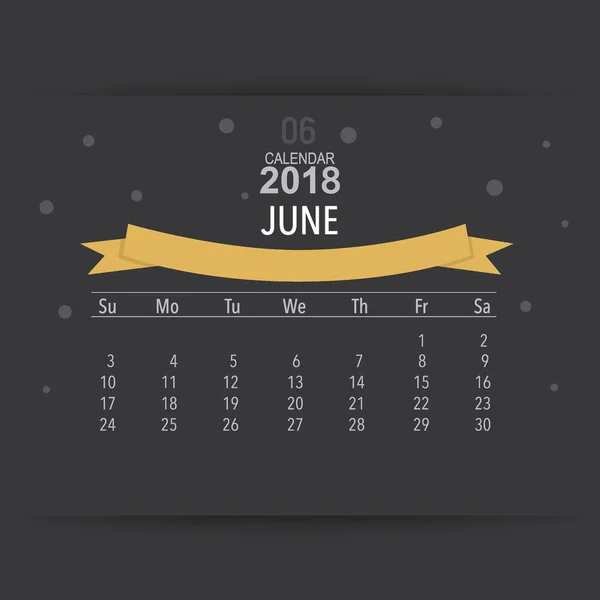 Diseño Vectores Planificador Calendario 2018 Plantilla Calendario Mensual Para Junio — Vector de stock
