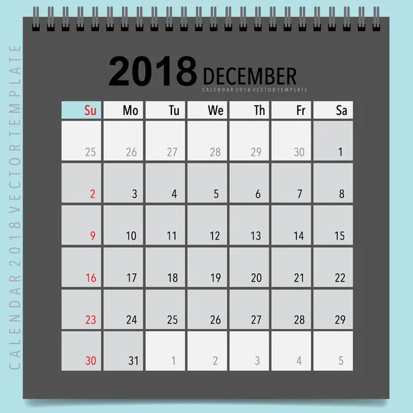 Conception Vectorielle Planificateur Calendrier 2018 Modèle Calendrier Mensuel Pour Décembre — Image vectorielle