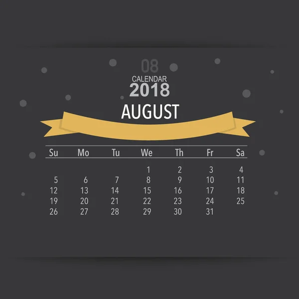 2018 Kalender Planner Vector Ontwerp Maandelijkse Kalender Template Voor Augustus — Stockvector