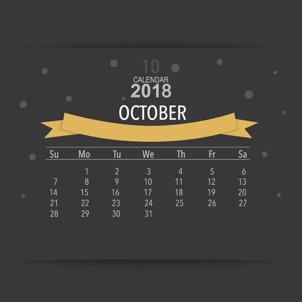 Conception Vectorielle Planificateur Calendrier 2018 Modèle Calendrier Mensuel Pour Octobre — Image vectorielle