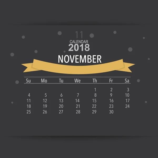 2018 Projeto Vetorial Planejador Calendário Modelo Calendário Mensal Para Novembro — Vetor de Stock