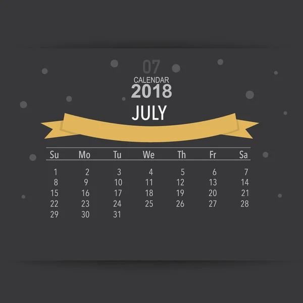 2018 Projeto Vetorial Planejador Calendário Modelo Calendário Mensal Para Julho — Vetor de Stock