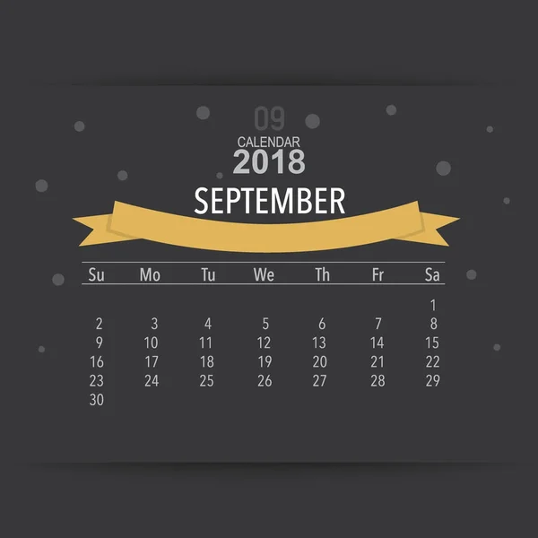 Calendrier 2018 Conception Vectorielle Planificateur Modèle Calendrier Mensuel Pour Septembre — Image vectorielle