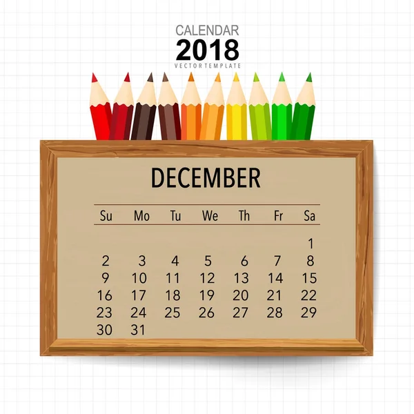 Diseño Vectores Planificador Calendario 2018 Plantilla Calendario Mensual Para Diciembre — Vector de stock