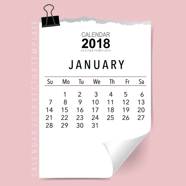 2018 Векторный Дизайн Планировщика Календаря Шаблон Календаря Январь — стоковый вектор