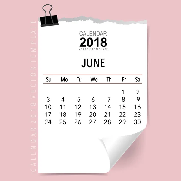 2018 Projeto Vetorial Planejador Calendário Modelo Calendário Mensal Para Junho — Vetor de Stock