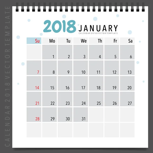Diseño Vectores Planificador Calendario 2018 Plantilla Calendario Mensual Para Enero — Archivo Imágenes Vectoriales
