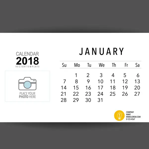 2018 Планувальник Календарів Векторний Дизайн Щомісячний Шаблон Календаря Січень — стоковий вектор