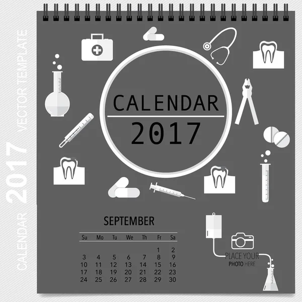 Kalenderplaner 2017 Mit Medizinischem Hintergrund Monatliche Kalendervorlage Für September — Stockvektor