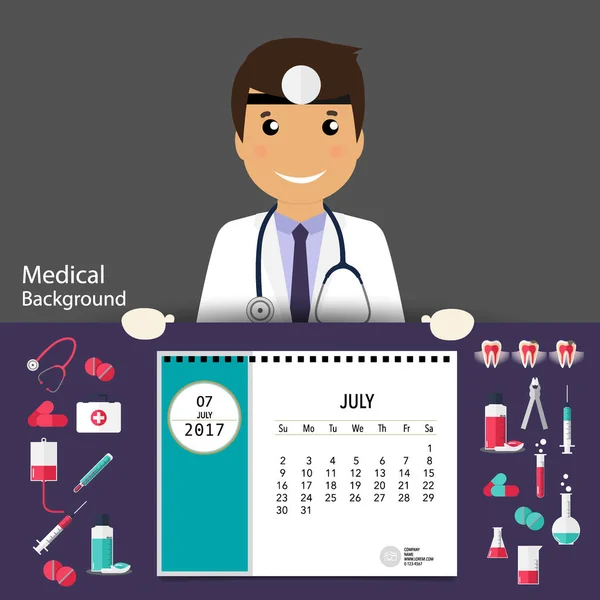Kalenderplaner 2017 Mit Medizinischem Hintergrund Monatliche Kalendervorlage Für Juli — Stockvektor
