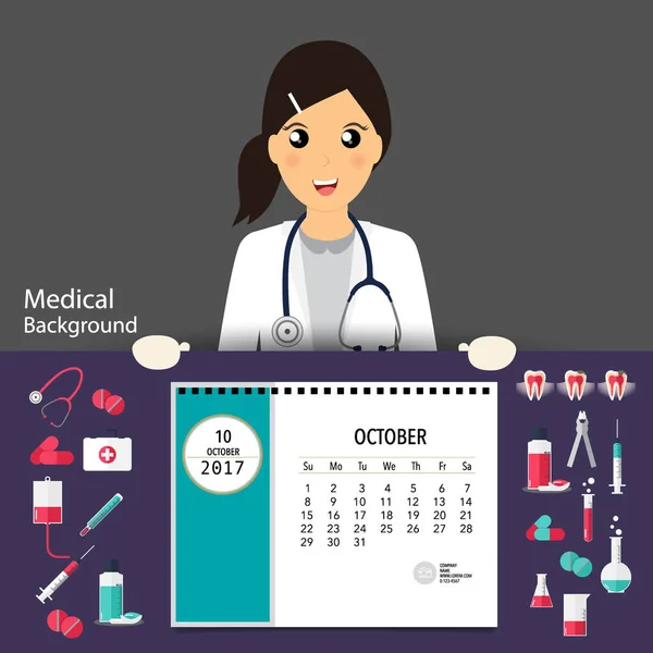 2017 Calendar Planner Medical Dental Background Design Monthly Calendar Template — Stock Vector