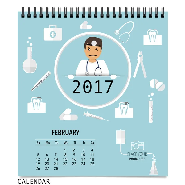 2017 Planificador Calendario Con Diseño Fondo Dental Médico Plantilla Calendario — Archivo Imágenes Vectoriales
