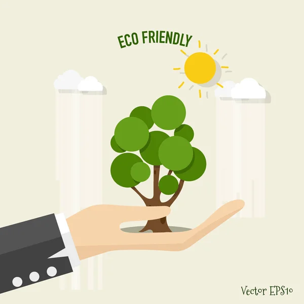 Arkadaşça Eco Ağaç Zeminli Ekoloji Kavramı Vektör Illüstrasyonu — Stok Vektör