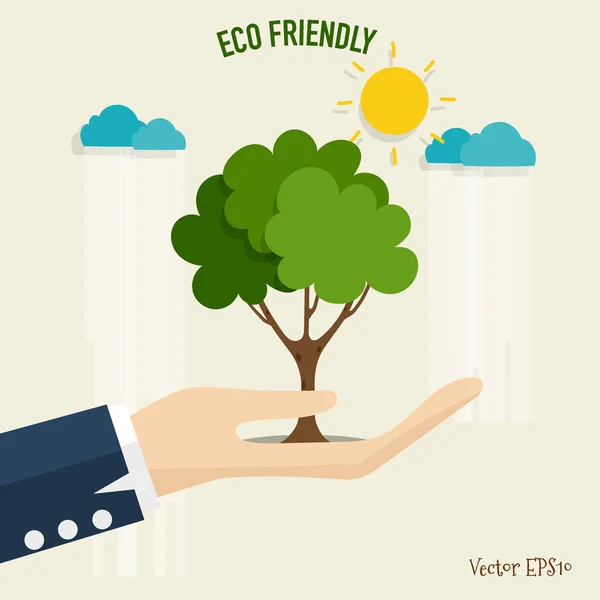 Eco Amiable Concept Écologique Avec Fond Arbre Illustration Vectorielle — Image vectorielle