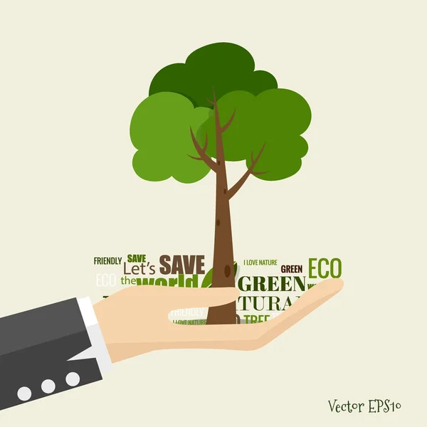 Arkadaşça Eco Ağaç Zeminli Ekoloji Kavramı Vektör Illüstrasyonu — Stok Vektör