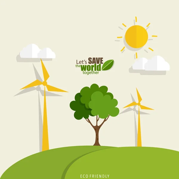 Eco Vrienden Zijn Ecologisch Concept Met Boomachtergrond Vectorillustratie — Stockvector