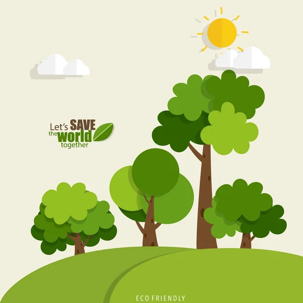 Amigo Eco Conceito Ecologia Com Fundo Árvore Ilustração Vetorial — Vetor de Stock